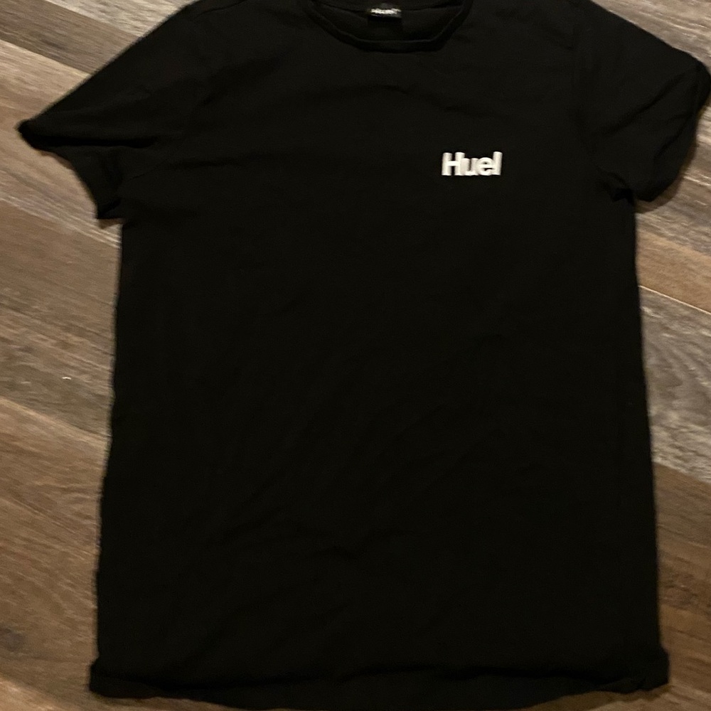 Huel men's black short-sleeve t-shirt made from a blend of cotton and elastane M